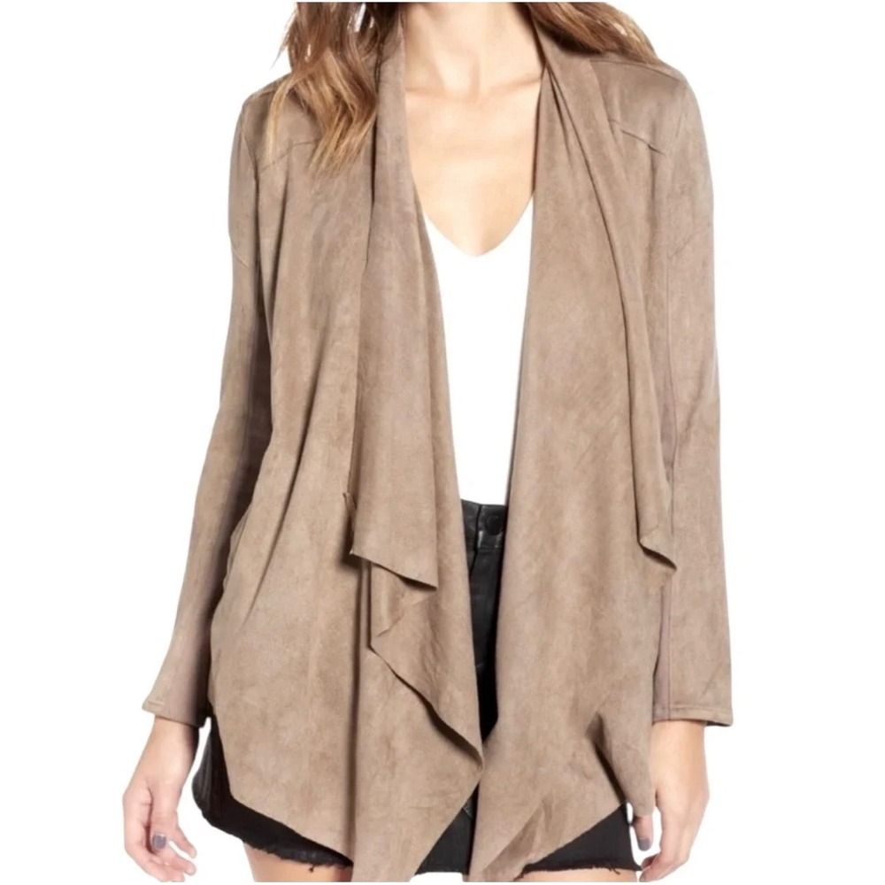 BLANKNYC Jacket Faux Suede Drape Front Cloud Nine Tan Brown size Small